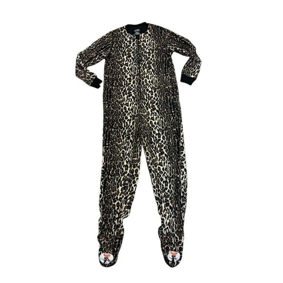 Nick and Nora One Piece Footed Pajamas Leopard Print Size S Face On Feet Cheetah - Picture 2 of 7